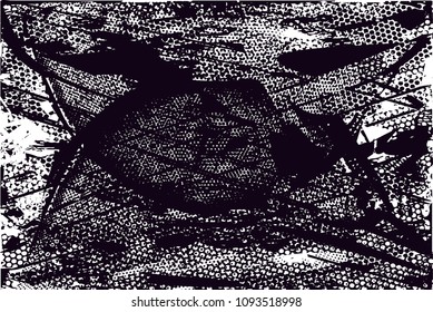 Distressed background in black and white texture with  dark spots, scratches and lines. Abstract vector illustration