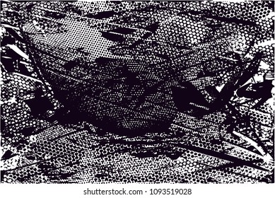 Distressed background in black and white texture with  dark spots, scratches and lines. Abstract vector illustration