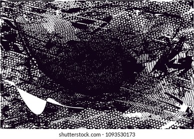 Distressed background in black and white texture with  dark spots, scratches and lines. Abstract vector illustration