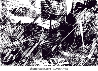 Distressed background in black and white texture with  dark spots, scratches and lines. Abstract vector illustration