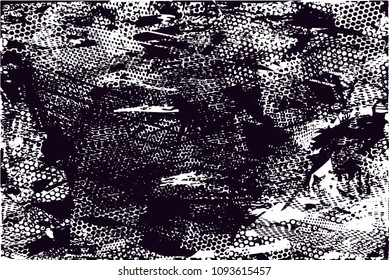 Distressed background in black and white texture with  dark spots, scratches and lines. Abstract vector illustration