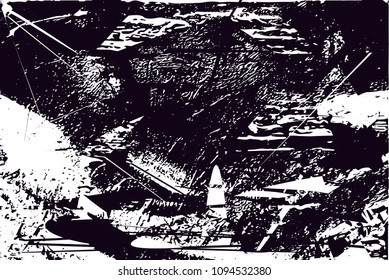 Distressed background in black and white texture with  dark spots, scratches and lines. Abstract vector illustration