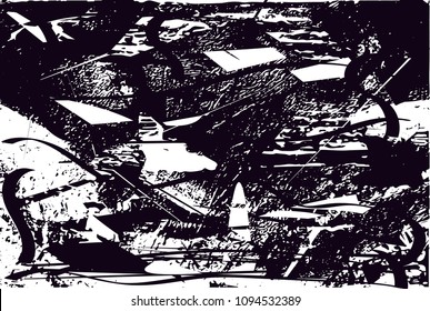 Distressed background in black and white texture with  dark spots, scratches and lines. Abstract vector illustration