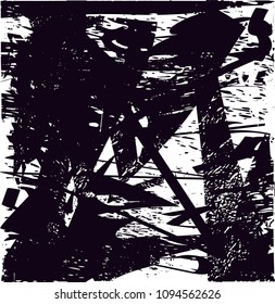 Distressed background in black and white texture with  dark spots, scratches and lines. Abstract vector illustration