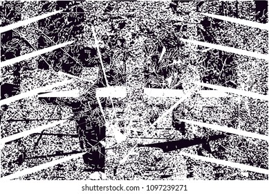 Distressed background in black and white texture with  dark spots, scratches and lines. Abstract vector illustration