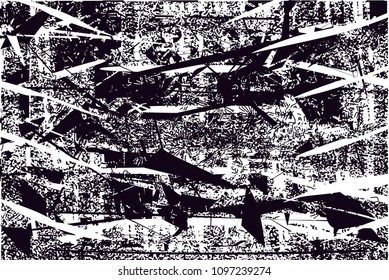 Distressed background in black and white texture with  dark spots, scratches and lines. Abstract vector illustration