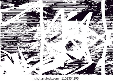 Distressed background in black and white texture with  dark spots, scratches and lines. Abstract vector illustration
