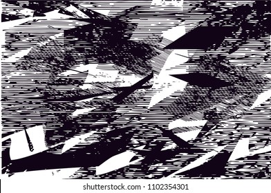 Distressed background in black and white texture with  dark spots, scratches and lines. Abstract vector illustration
