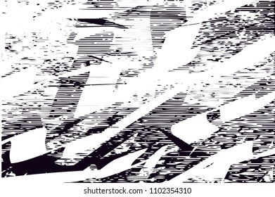 Distressed background in black and white texture with  dark spots, scratches and lines. Abstract vector illustration

