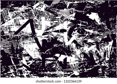 Distressed background in black and white texture with  dark spots, scratches and lines. Abstract vector illustration
