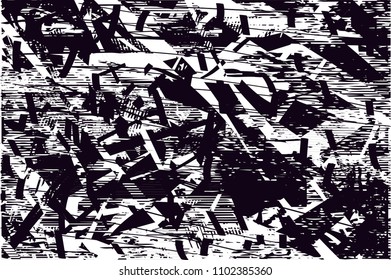 Distressed background in black and white texture with  dark spots, scratches and lines. Abstract vector illustration
