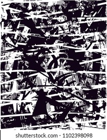 Distressed background in black and white texture with  dark spots, scratches and lines. Abstract vector illustration
