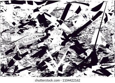 Distressed background in black and white texture with  dark spots, scratches and lines. Abstract vector illustration