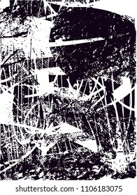 Distressed background in black and white texture with  dark spots, scratches, branches and lines. Abstract vector illustration