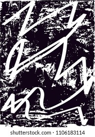 Distressed background in black and white texture with  dark spots, scratches, branches and lines. Abstract vector illustration