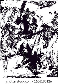 Distressed background in black and white texture with  dark spots, scratches, branches and lines. Abstract vector illustration
