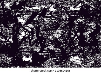 Distressed background in black and white texture with  dark spots, scratches and lines. Abstract vector illustration