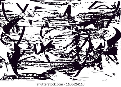 Distressed background in black and white texture with  dark spots, scratches and lines. Abstract vector illustration