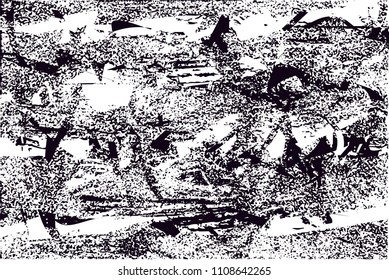 Distressed background in black and white texture with  dark spots, scratches and lines. Abstract vector illustration