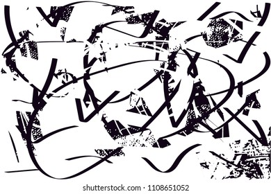 Distressed background in black and white texture with  dark spots, scratches and lines. Abstract vector illustration