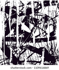 Distressed background in black and white texture with  dark spots, scratches and lines. Abstract vector illustration