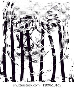 Distressed background in black and white texture with  Face with dark spots, scratches and lines Vector illustration