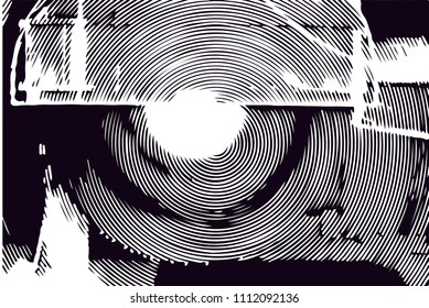 Distressed background in black and white texture with  circular shapes,dark spots, scratches and lines. Abstract vector illustration