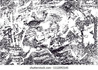 Distressed background in black and white texture with  circular shapes,dark spots, scratches and lines. Abstract vector illustration