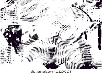 Distressed background in black and white texture with  circular shapes,dark spots, scratches and lines. Abstract vector illustration