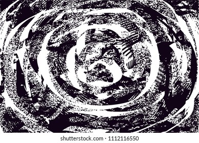 Distressed background in black and white texture with  dark spots, scratches and lines. Abstract vector illustration