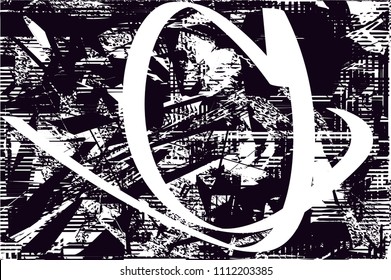 Distressed background in black and white texture with  dark spots, scratches and lines. Abstract vector illustration