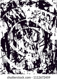 Distressed background in black and white texture with  dark spots, scratches and lines. Abstract vector illustration