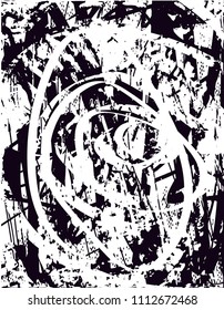 Distressed background in black and white texture with  dark spots, scratches and lines. Abstract vector illustration