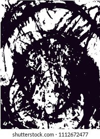Distressed background in black and white texture with  dark spots, scratches and lines. Abstract vector illustration