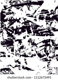 Distressed background in black and white texture with  dark spots, scratches and lines. Abstract vector illustration