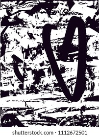 Distressed background in black and white texture with  dark spots, scratches and lines. Abstract vector illustration