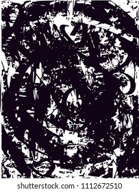 Distressed background in black and white texture with  dark spots, scratches and lines. Abstract vector illustration