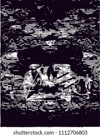 Distressed background in black and white texture with  dark spots, scratches and lines. Abstract vector illustration