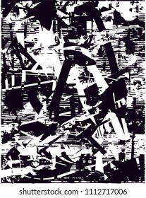 Distressed background in black and white texture with  dark spots, scratches and lines. Abstract vector illustration