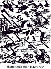 Distressed background in black and white texture with  dark spots, scratches and lines. Abstract vector illustration