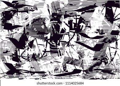 Distressed background in black and white texture with  dark spots, scratches and lines. Abstract vector illustration