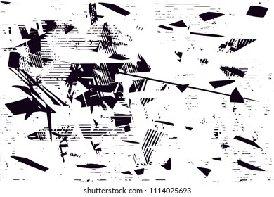 Distressed background in black and white texture with  dark spots, scratches and lines. Abstract vector illustration
