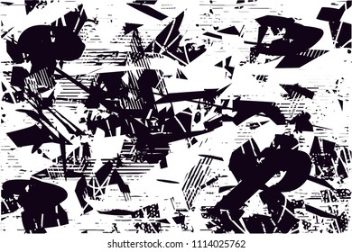 Distressed background in black and white texture with  dark spots, scratches and lines. Abstract vector illustration