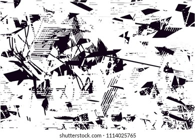 Distressed background in black and white texture with  dark spots, scratches and lines. Abstract vector illustration