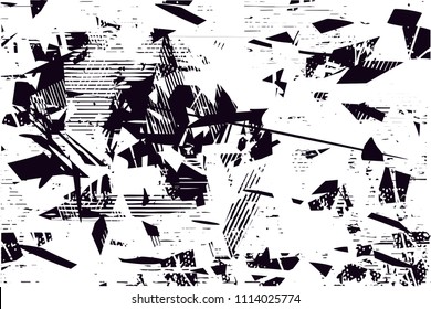 Distressed background in black and white texture with  dark spots, scratches and lines. Abstract vector illustration