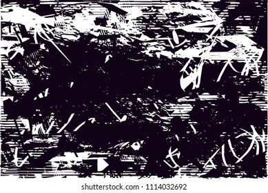 Distressed background in black and white texture with  dark spots, scratches and lines. Abstract vector illustration