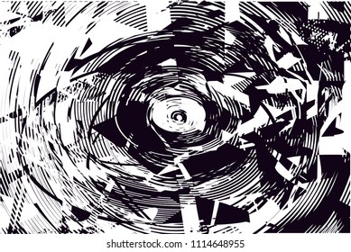 Distressed background in black and white texture with  dark spots, scratches and lines. Abstract vector illustration