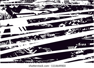Distressed background in black and white texture with  dark spots, scratches and lines. Abstract vector illustration