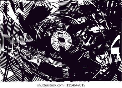 Distressed background in black and white texture with  dark spots, scratches and lines. Abstract vector illustration