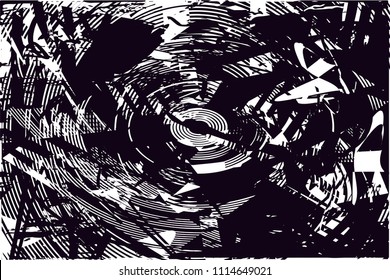 Distressed background in black and white texture with  dark spots, scratches and lines. Abstract vector illustration